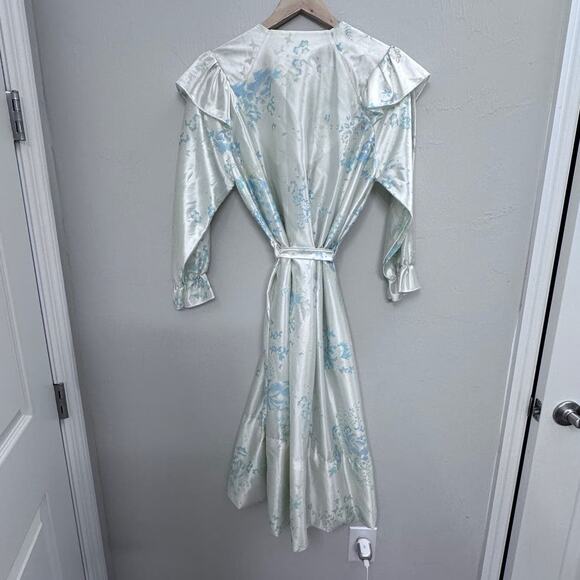 VINTAGE floral cream blue robe peignoir women's size medium 12 14 - Picture 7 of 9